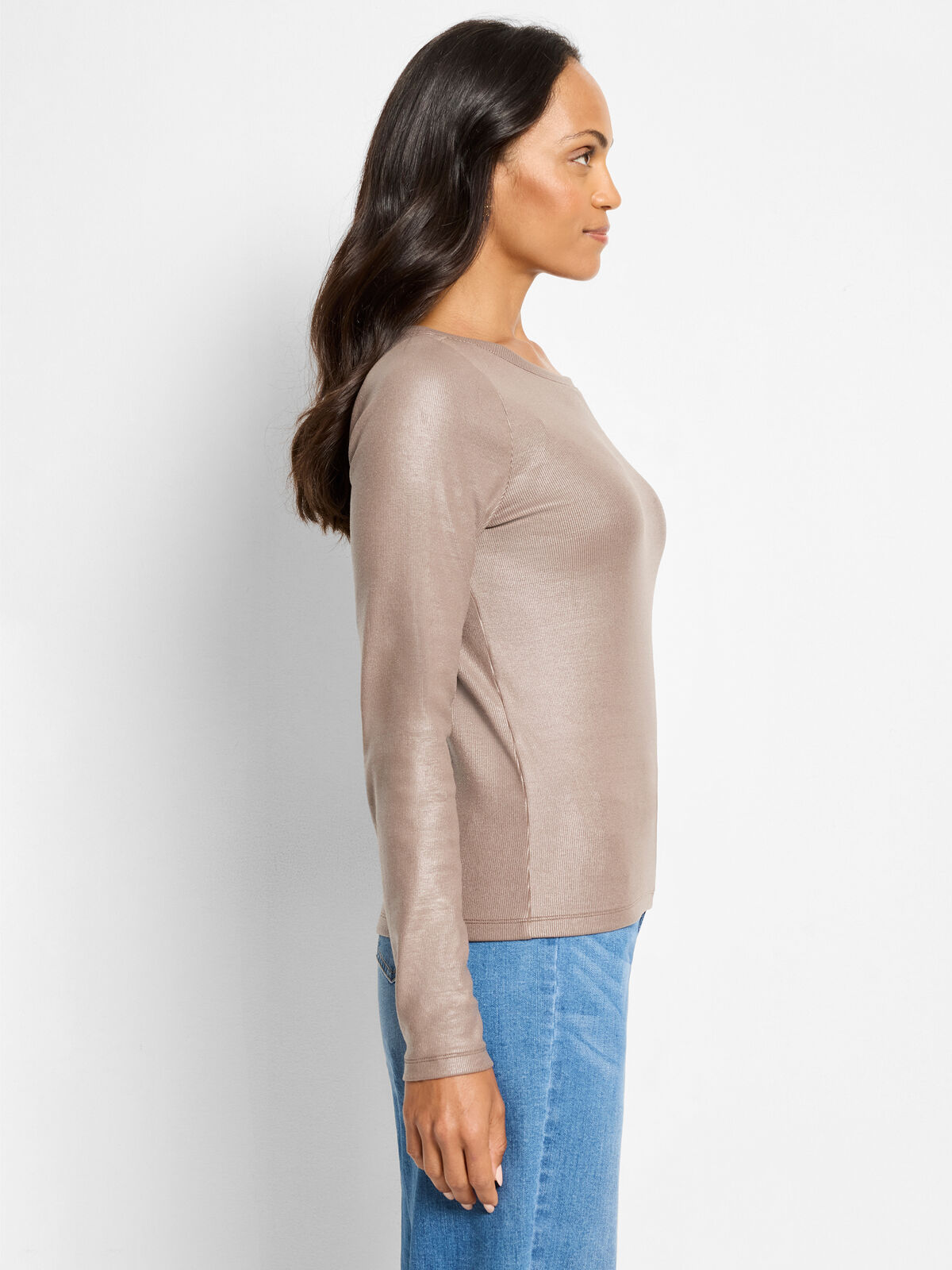 Glazed Rib Boat Neck Tee