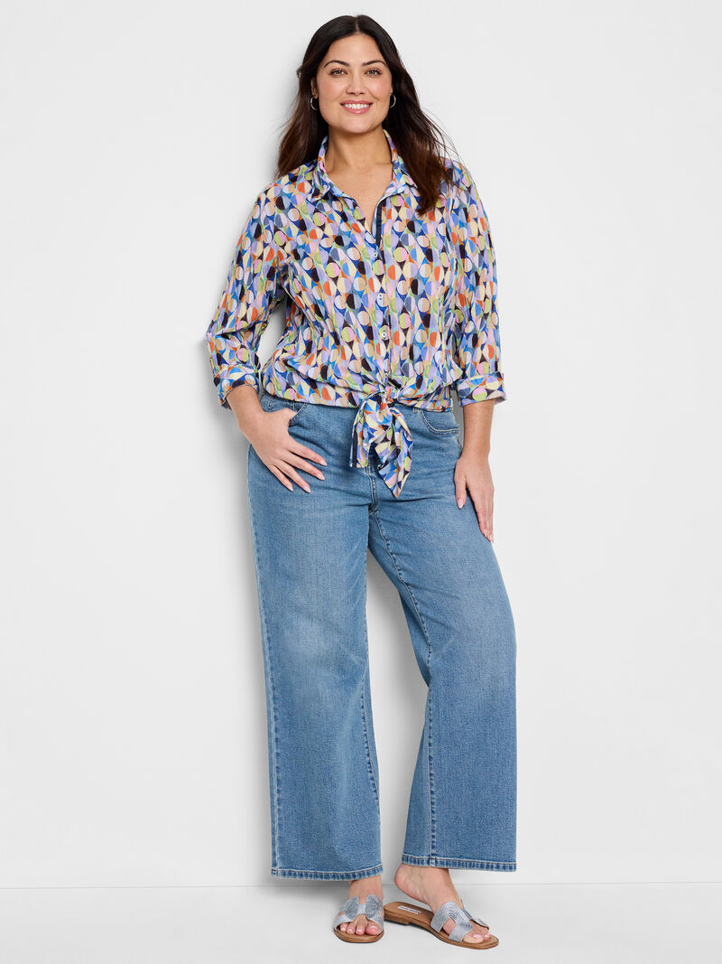 Woman Wears Social Circles Long Crinkle Shirt image number 1