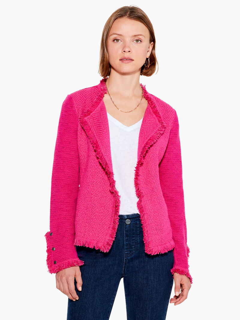 Woman Wears Fringe Mix Knit Jacket image number 0
