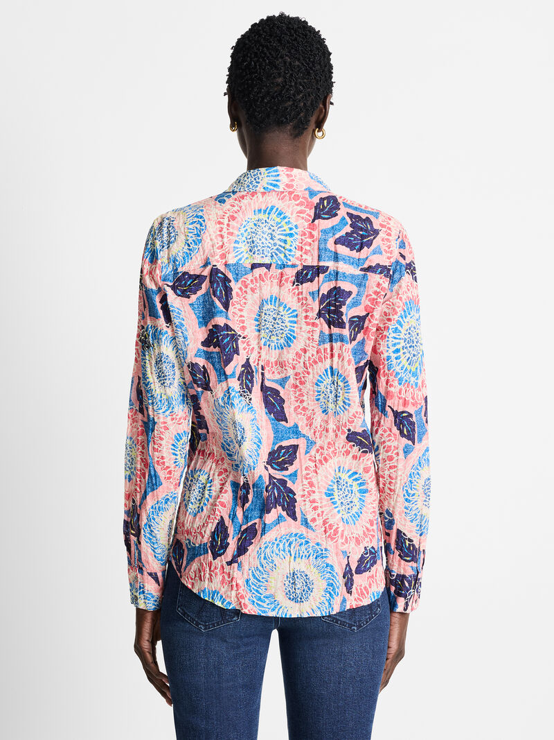 Woman Wears Scribble Blooms Cotton Crinkle Shirt image number 3