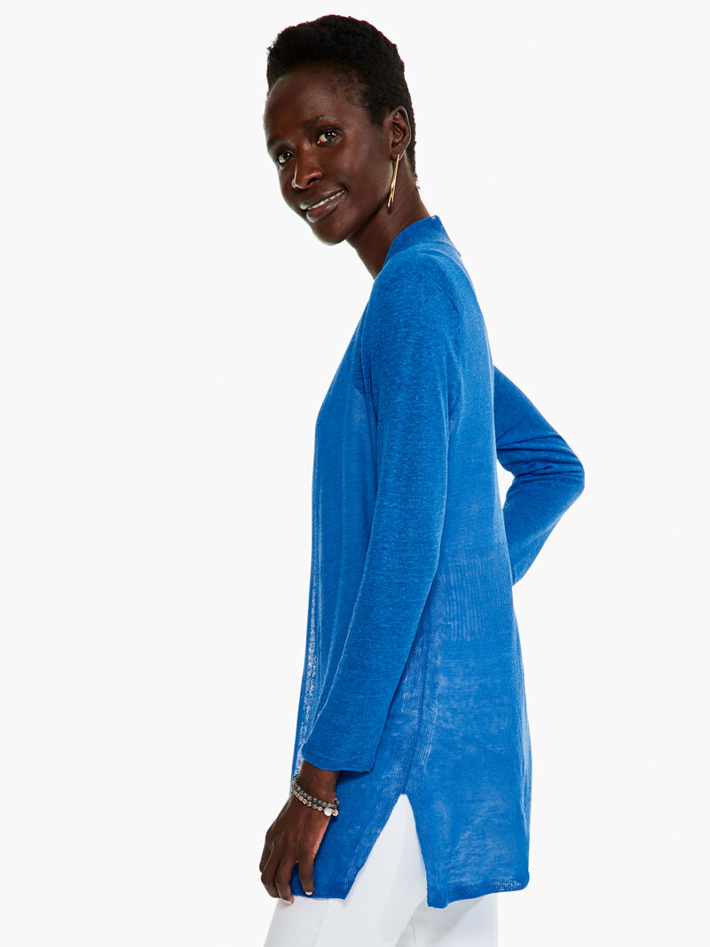 Woman Wears Lightweight Long Back of the Chair Cardigan image number 1