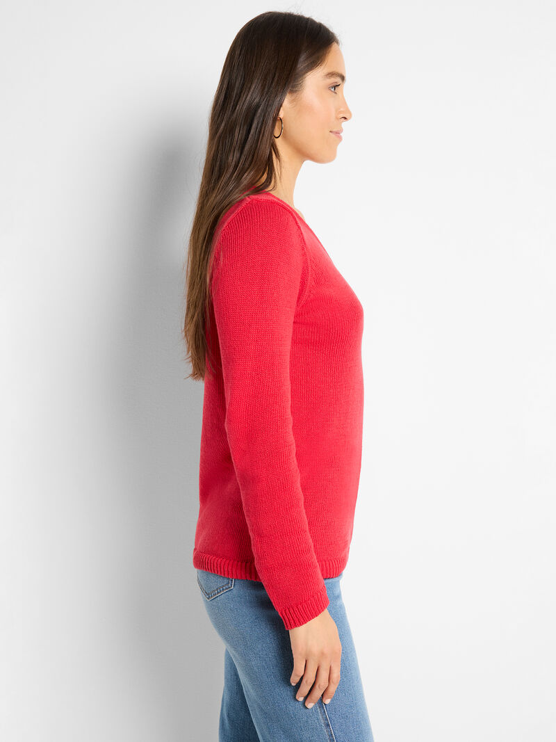 Woman Wears Cotton Cord Soft V-Neck Sweater image number 2