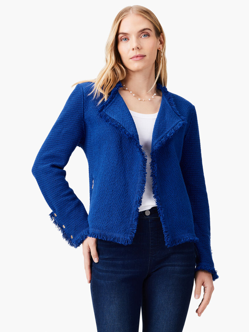 Woman Wears Fringe Mix Knit Blazer image number 0