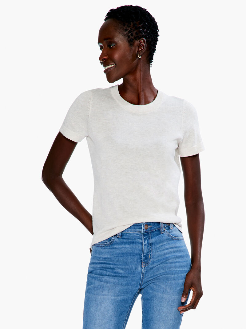 Woman Wears Crew Neck Short Sleeve Sweater Tee image number 0