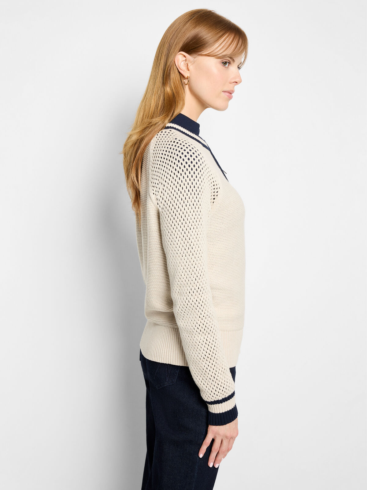 Cotton Mesh Zipped Up Cardigan