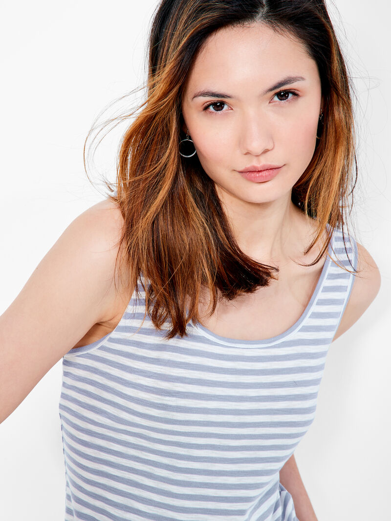 Woman Wears NZT Stripe Scoop Tank image number 0