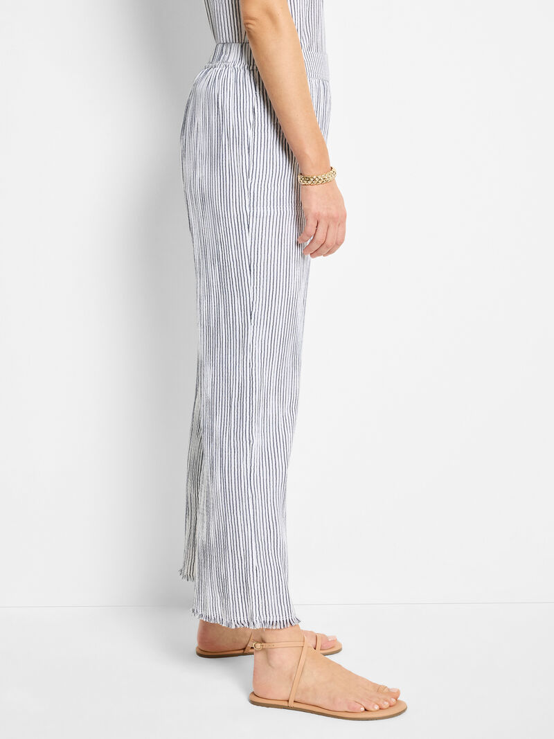 Woman Wears 28" Pinstripe Gauze Wide-Leg Pant image number 2