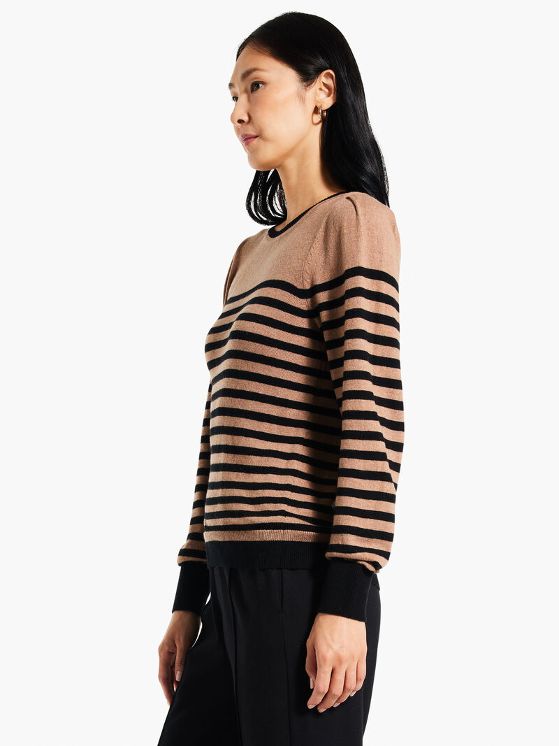 Woman Wears Striped Femme Sleeve Sweater image number 1