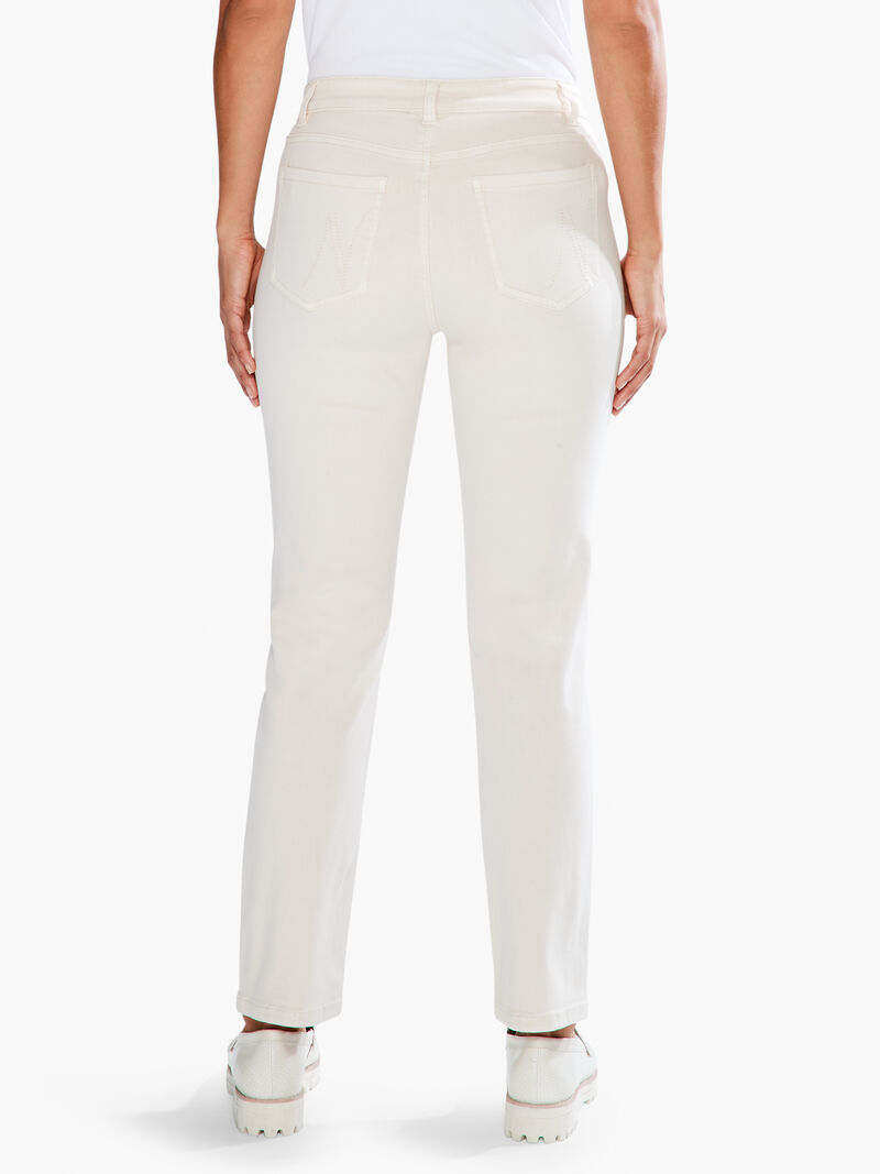 Woman Wears NZ Denim 28" Colored Mid Rise Straight Ankle Jeans image number 2