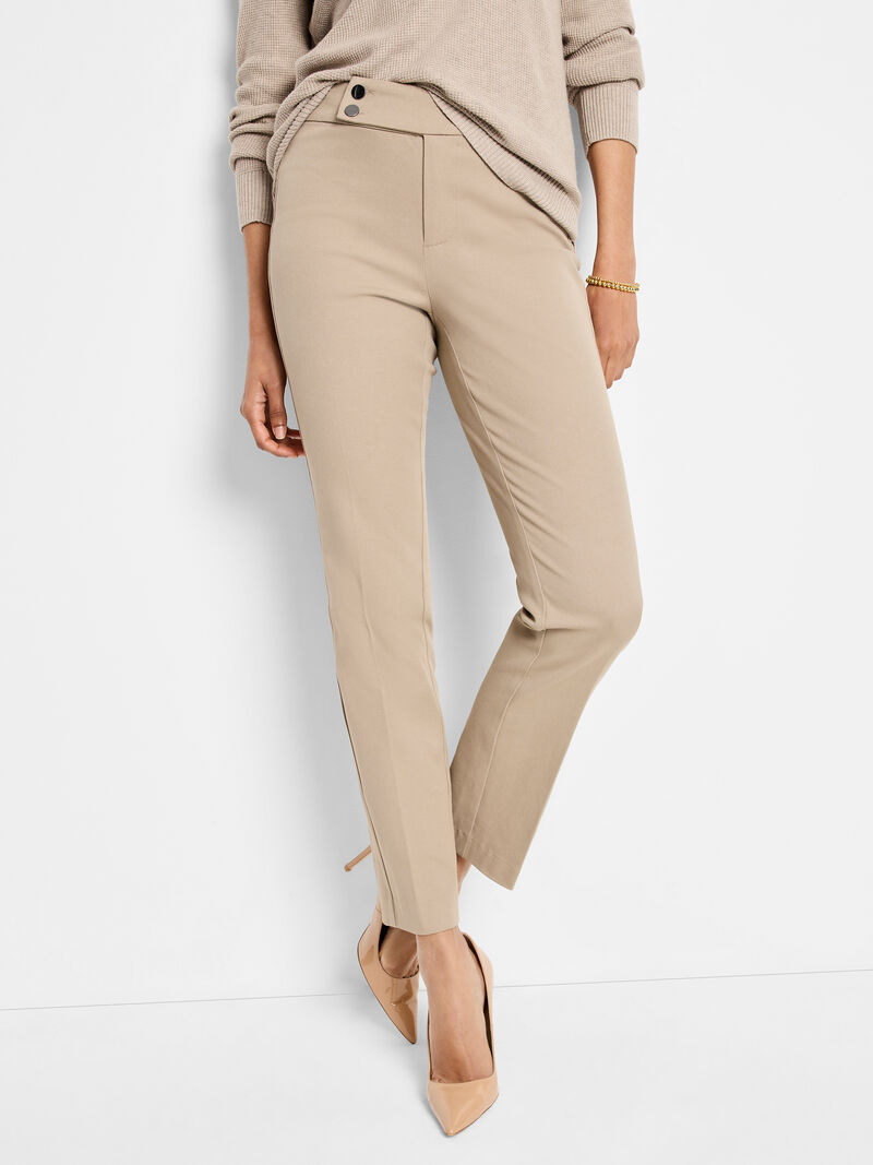 Woman Wears 28" Copley Straight Cotton Bi-Stretch Extended Tab Pant image number 1