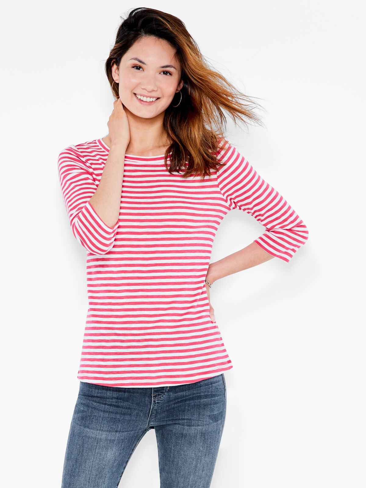 NZT 3/4 Sleeve Stripe Boat Tee