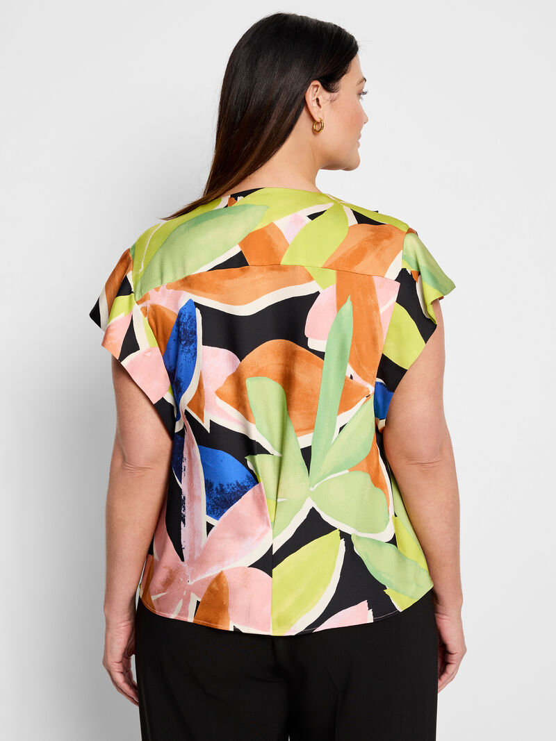 Woman Wears Mega Blooms Flutter Woven Top image number 3