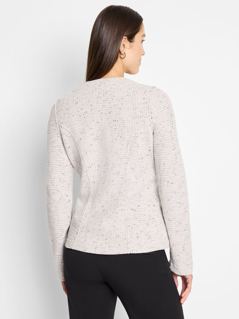 Woman Wears Weave Mix Knit Zip Jacket image number 4