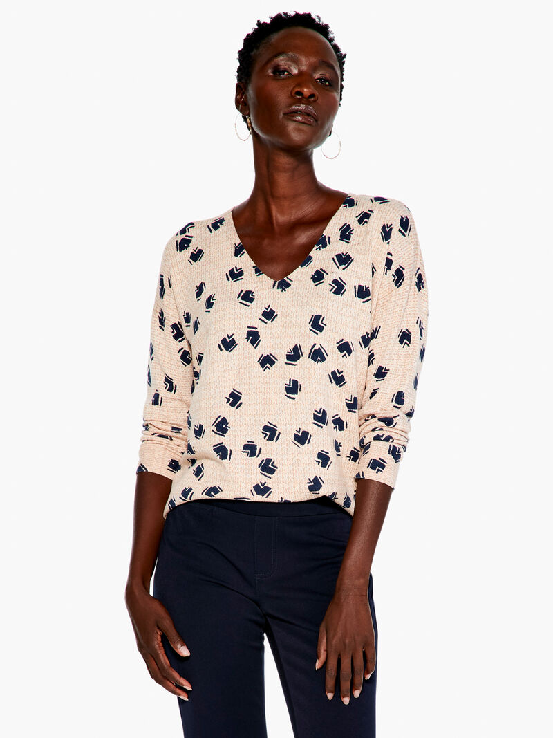 Woman Wears Mosaic Blues Sweater image number 0