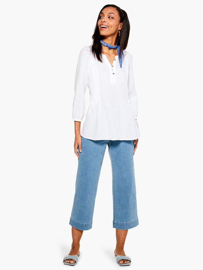 Woman Wears Double Gauze Tucked Blouse image number 3