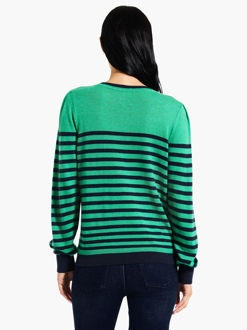 Woman Wears Striped Femme Sleeve Sweater image number 2