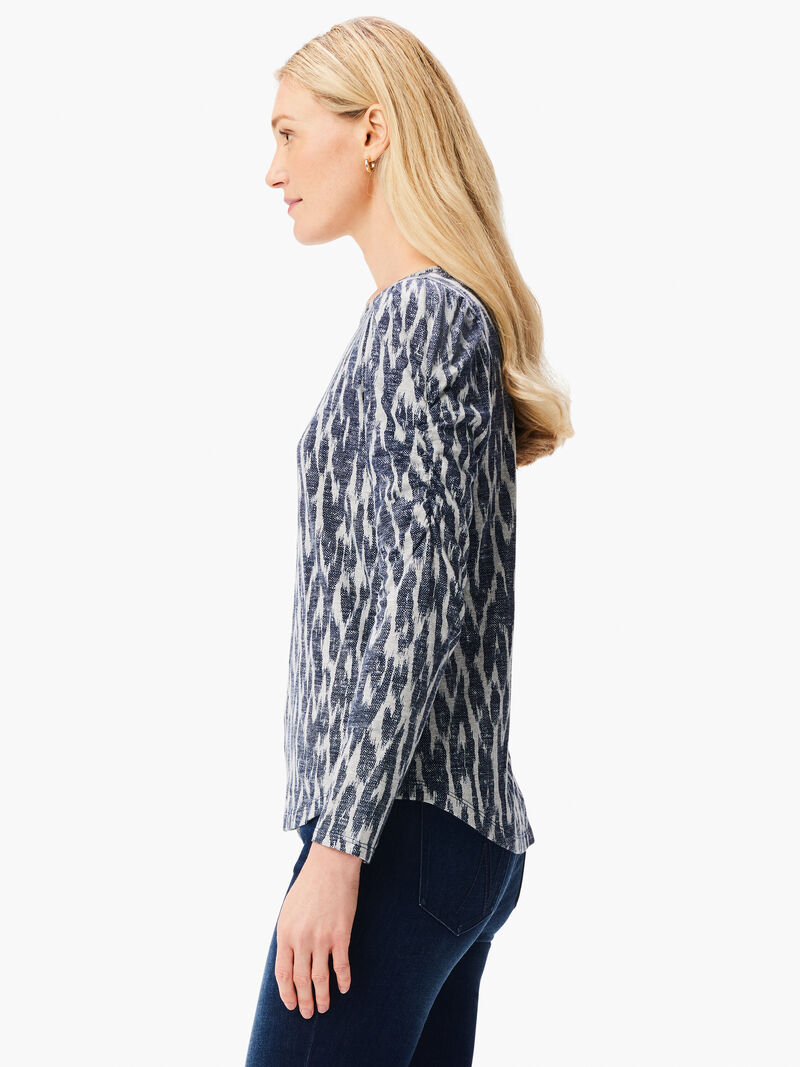 Woman Wears NZT Ikat Long Sleeve Ruched Tee image number 1