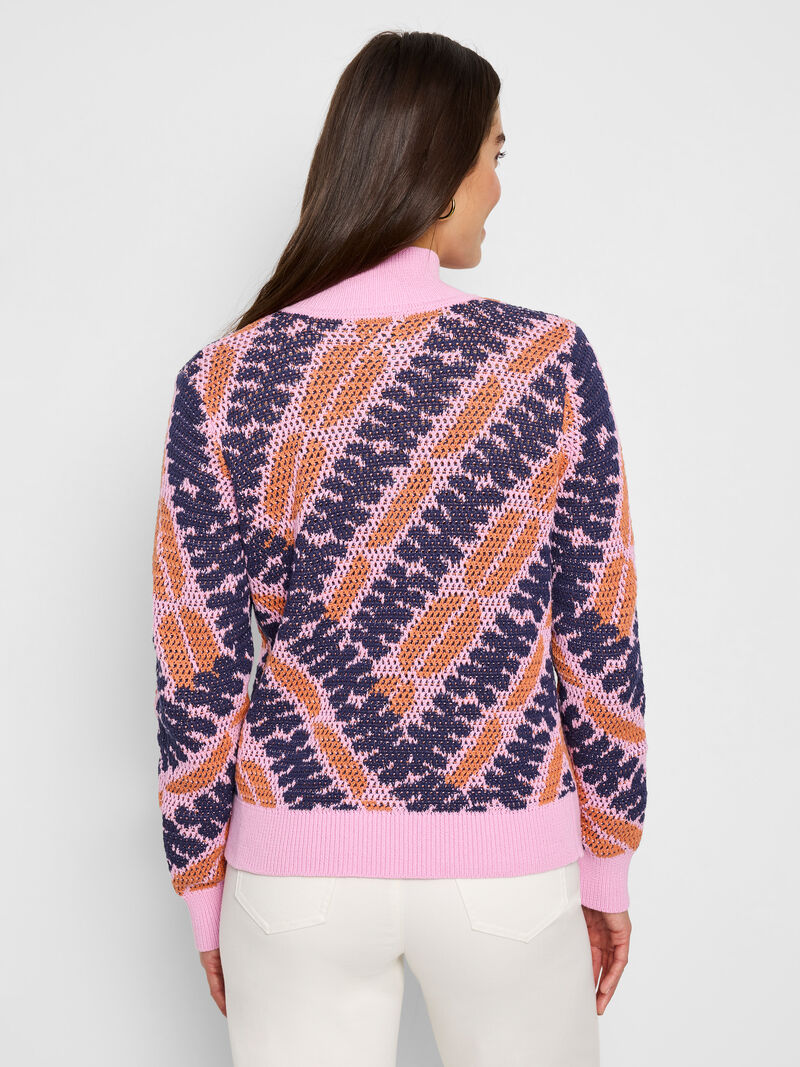 Woman Wears Jacquard Mesh Squiggle Sweater image number 2