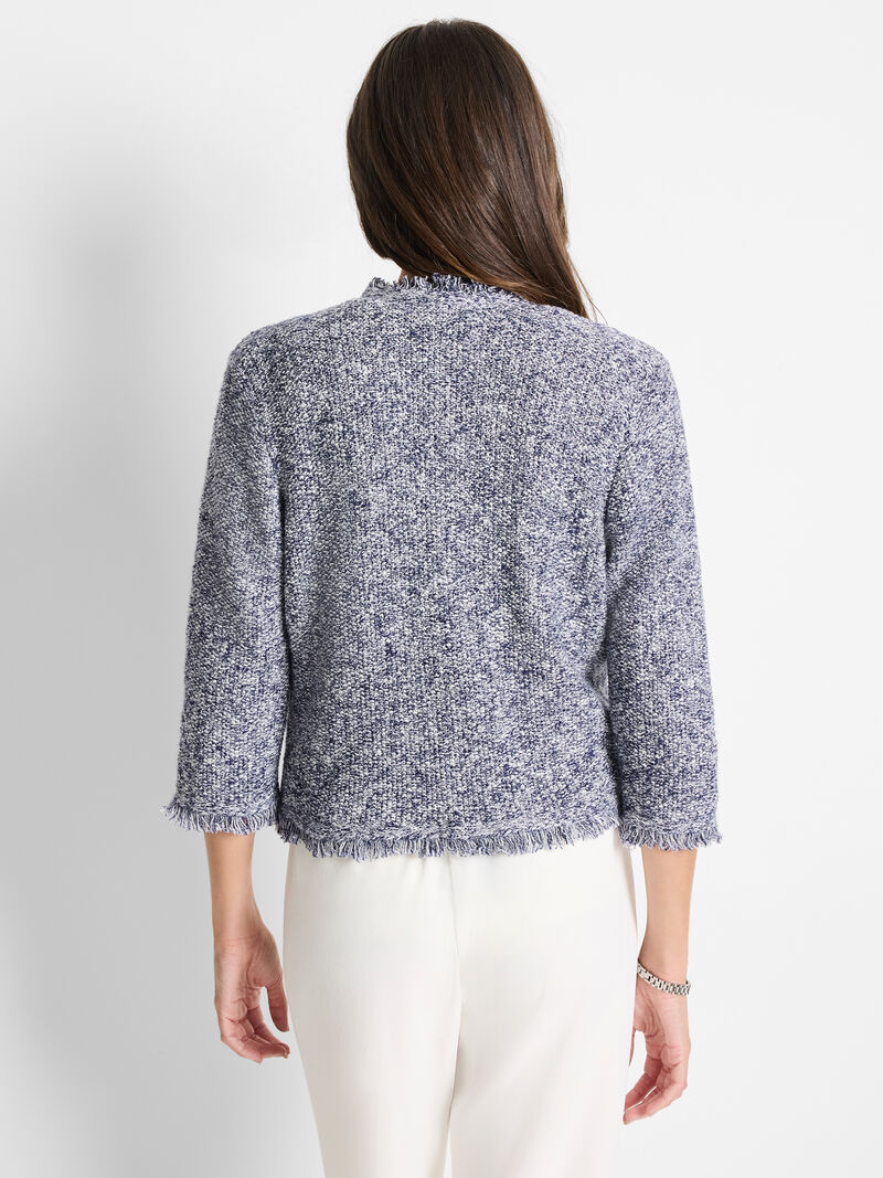 Woman Wears Mixed Knit Sweater Jacket image number 3