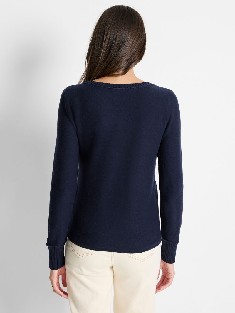 Woman Wears Baby Garter V-Neck Sweater image number 3