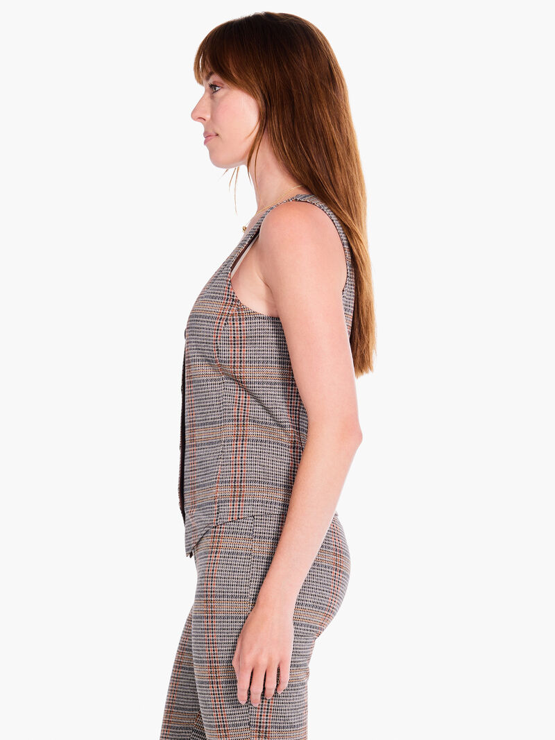 Woman Wears Sketched Plaid Knit Vest image number 1