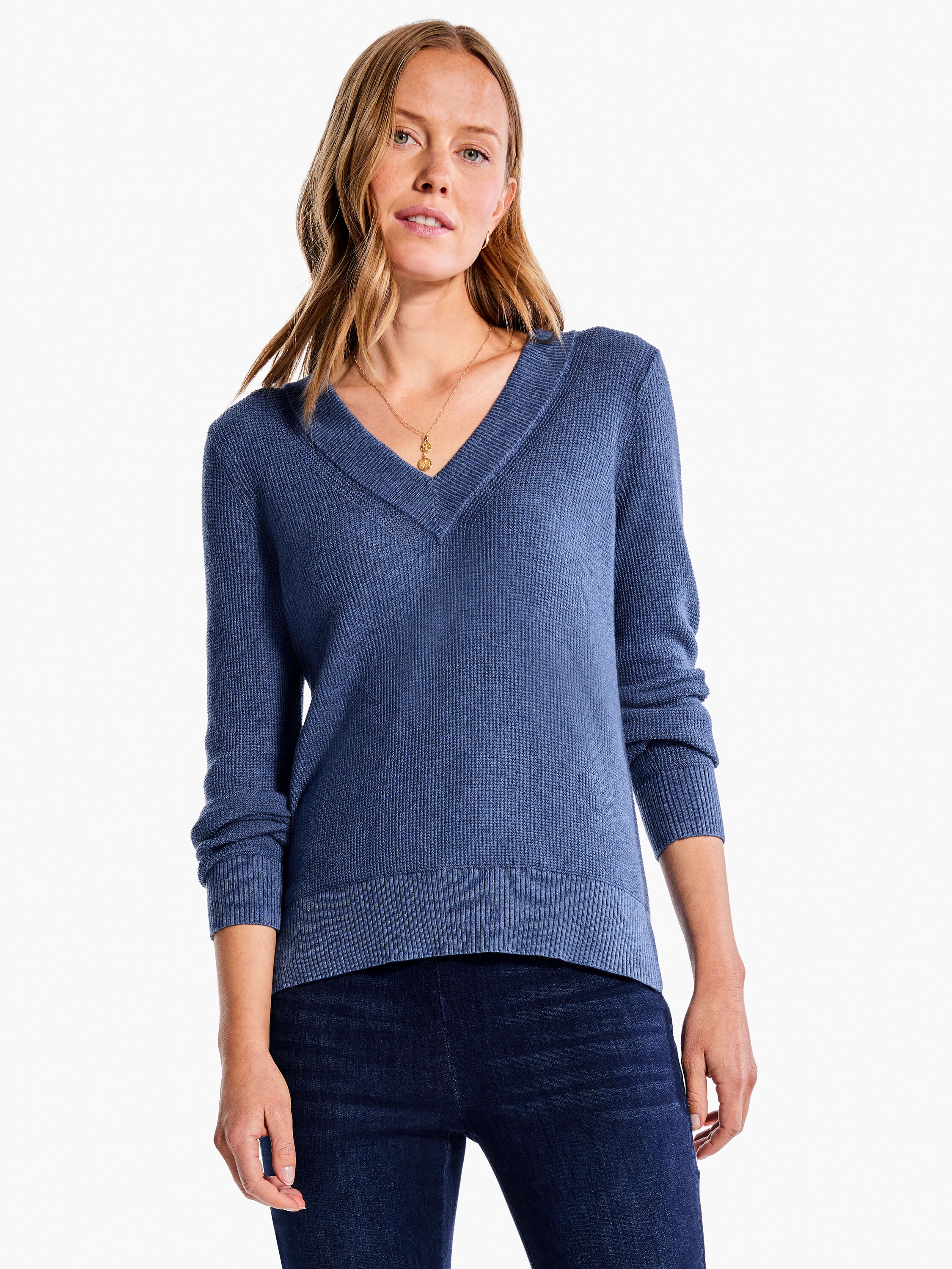 Waffle v sale neck sweater