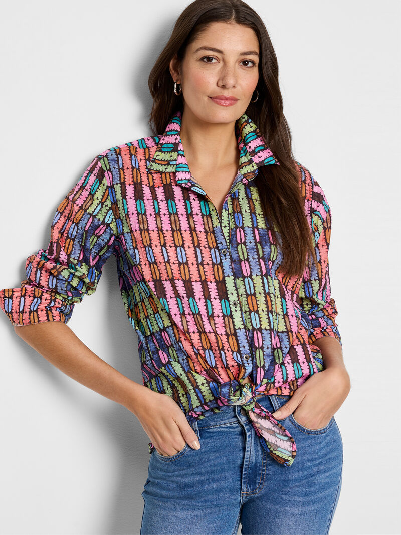 
                    Rainbow Macaroon Long Crinkle Shirt