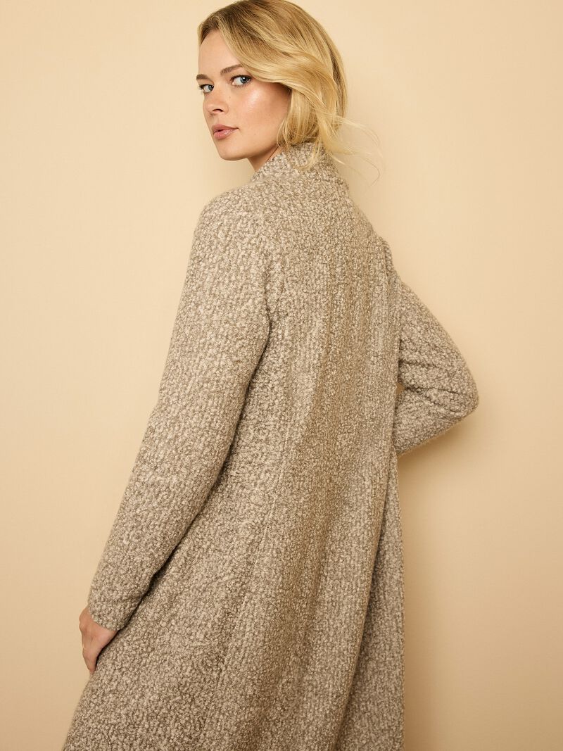 Woman Wears Sherpa Tweed Knit Topcoat image number 6