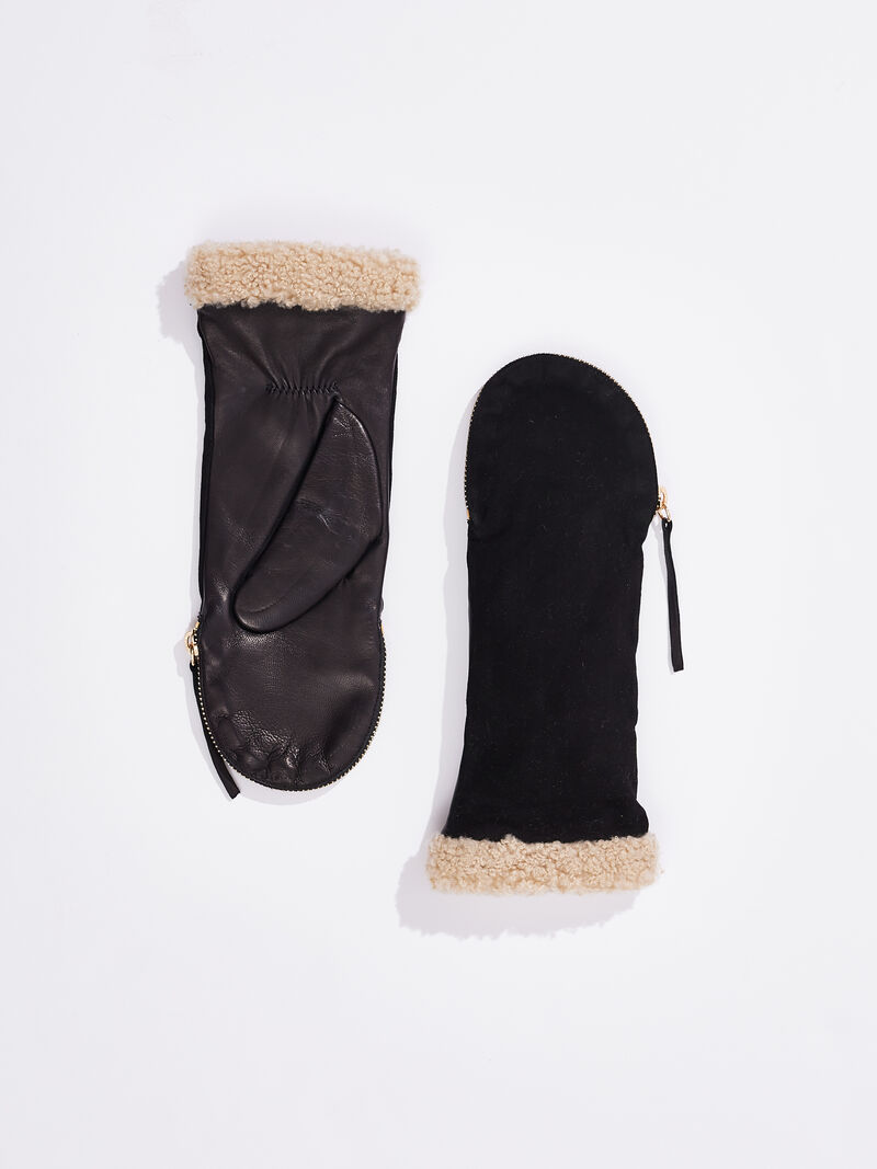 Woman Wears Amato Shearling Cuff Suede Zipper Mitten image number 0