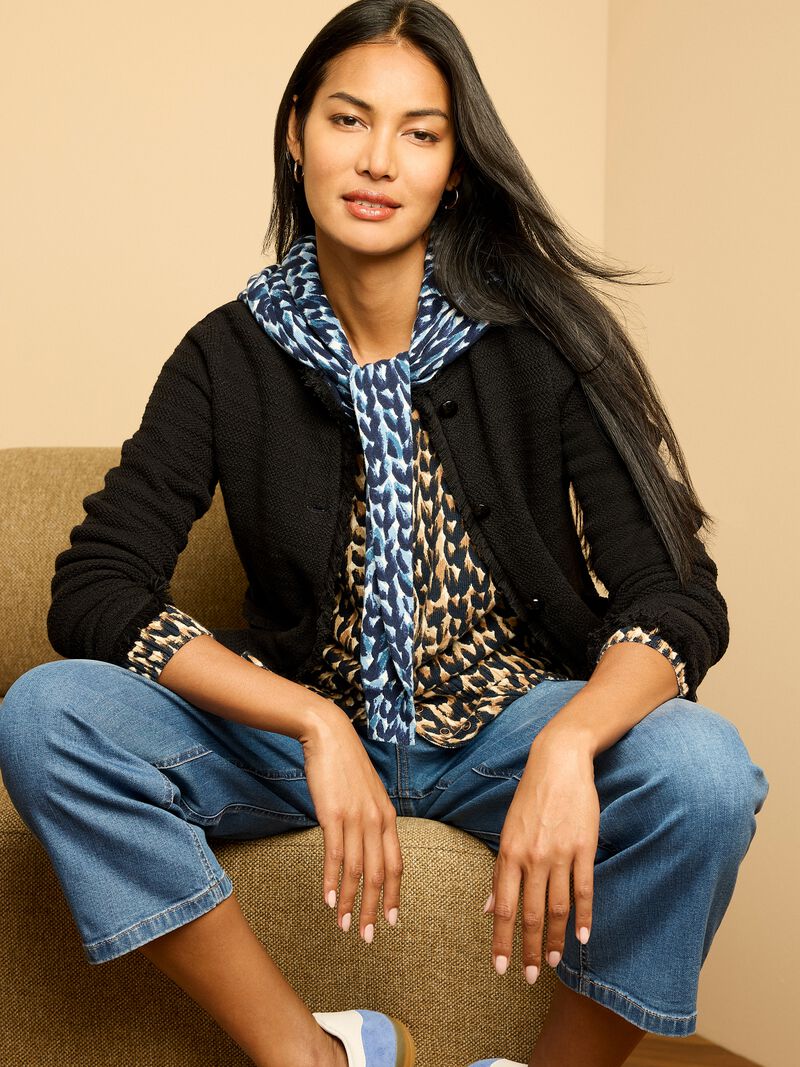 Woman Wears Fringe Mix Femme Knit Jacket image number 6