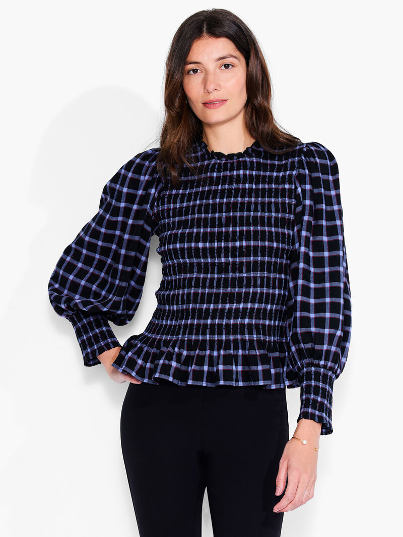 Woman Wears Twilight Plaid Smocked Top image number 0