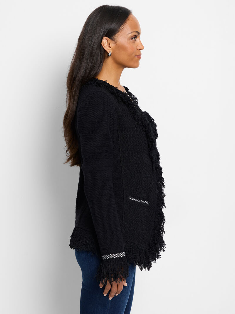 Woman Wears Statement Fringe Mix Knit Jacket image number 2