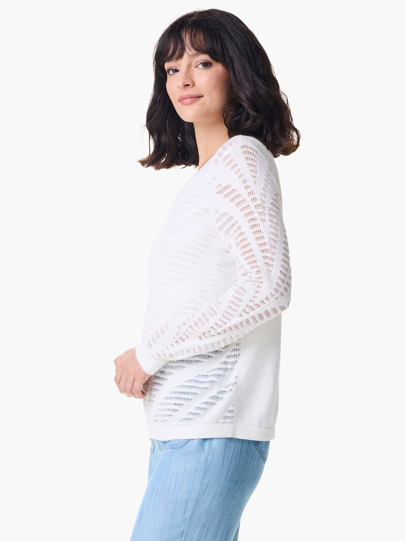 Woman Wears Placed Pointelle Sweater image number 2