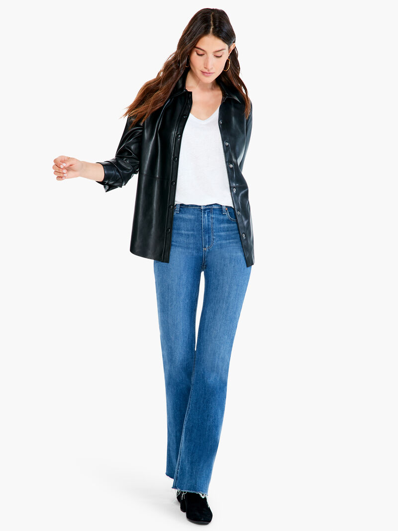 Woman Wears Faux Leather Shirt image number 3