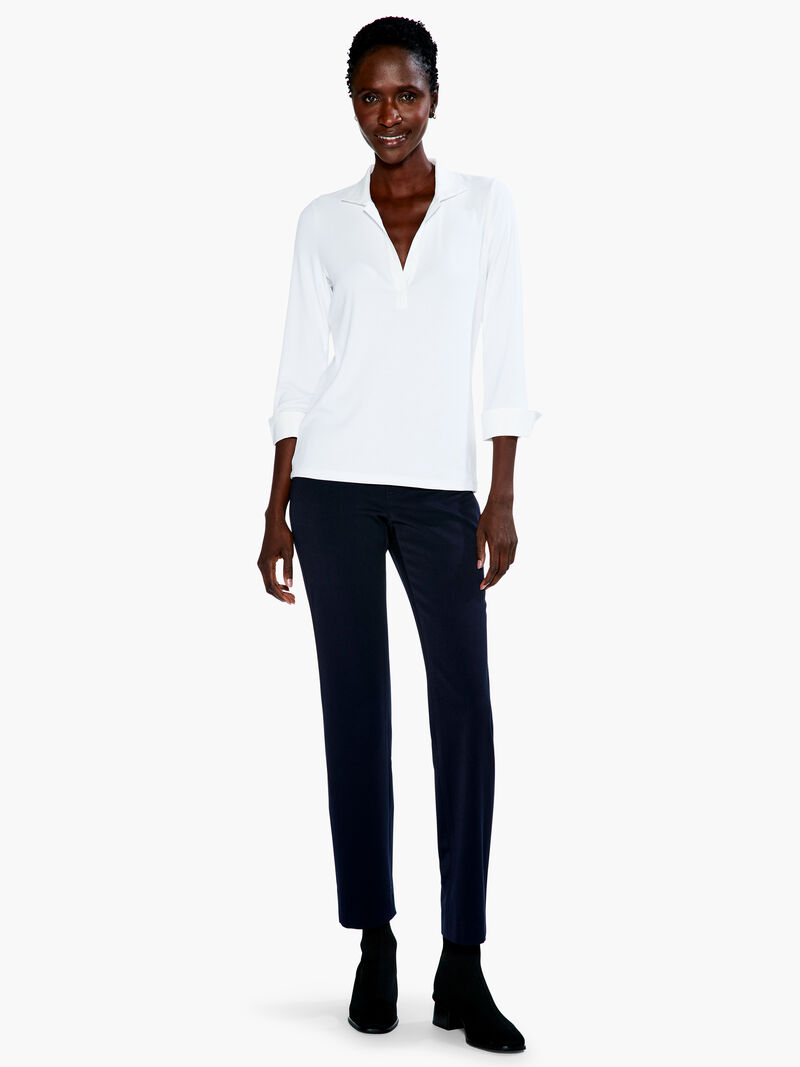 Woman Wears Drapey Rib Collared Top image number 3