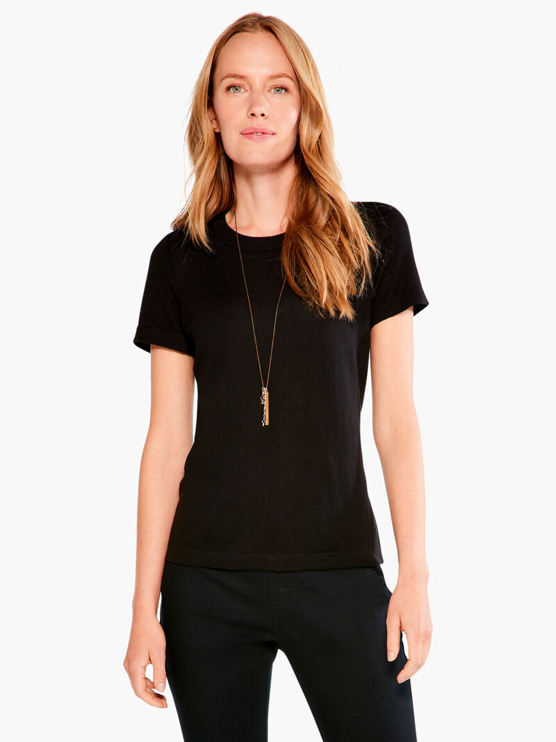 Woman Wears Crew Neck Short Sleeve Sweater Tee image number 0