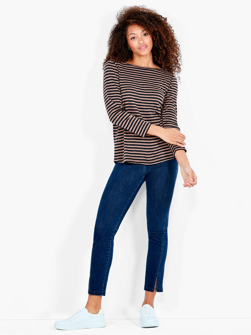 Woman Wears NZT Striped Bracelet Sleeve Boat Tee image number 4