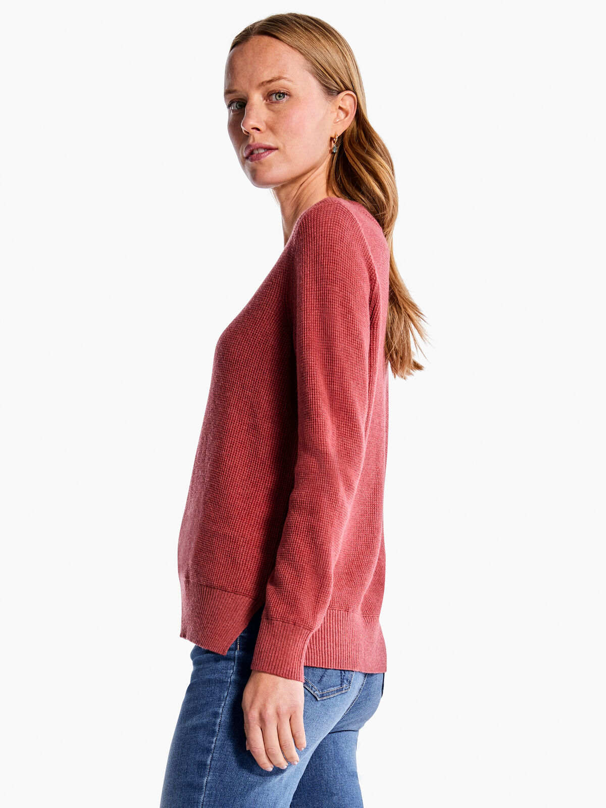 Waffle Stitch V-Neck Sweater