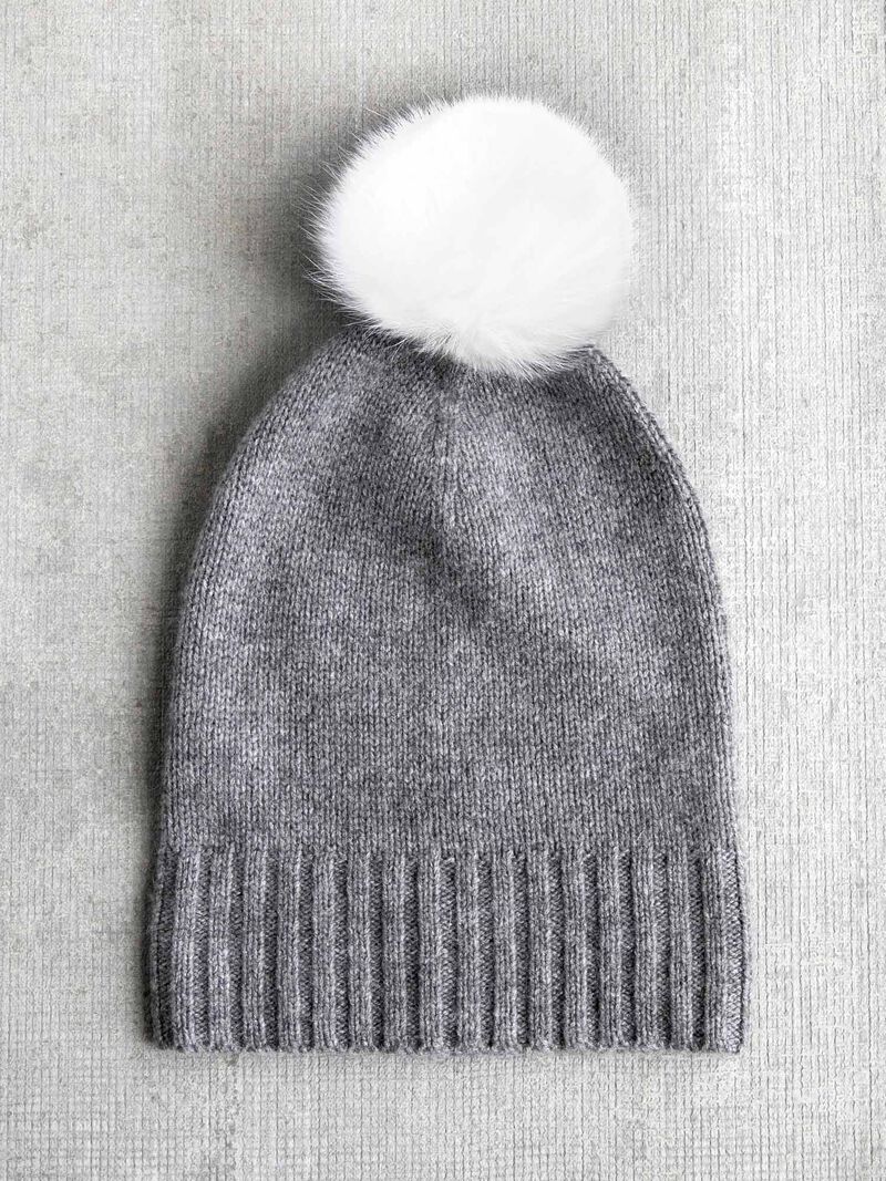 Woman Wears Hat Attack Cashmere Hat w/ Fur Pom image number 0
