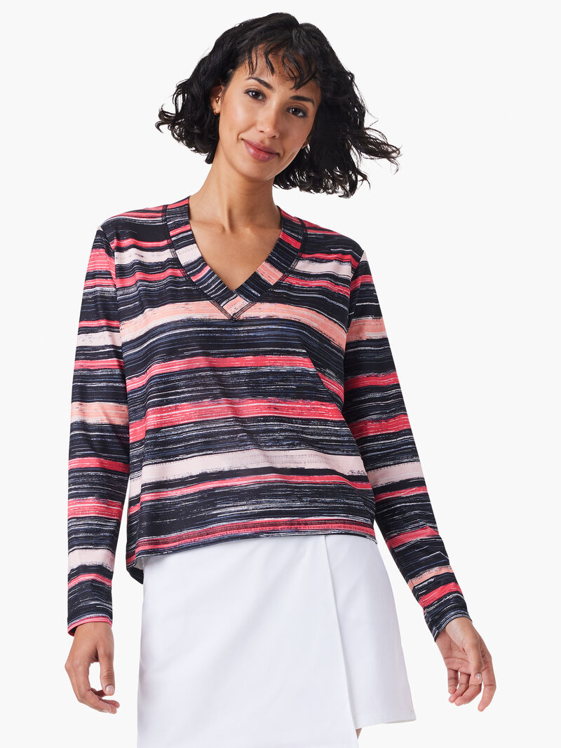 Woman Wears Painted Stripe Flow Fit Top image number 0
