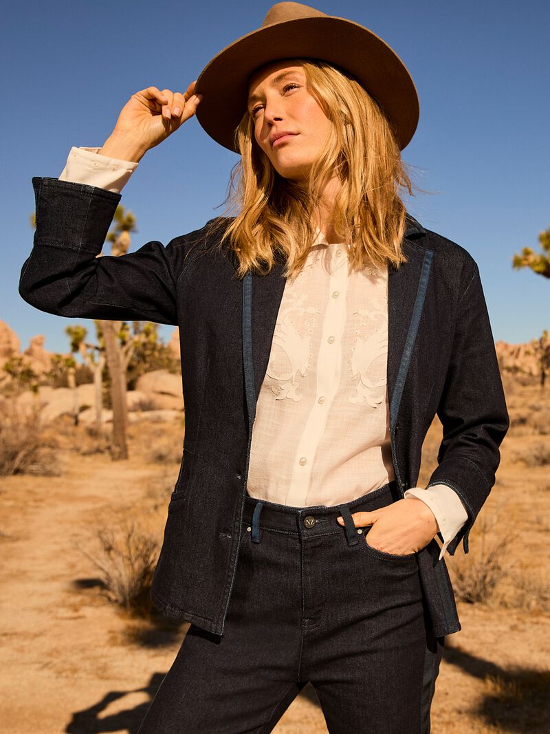 Ribbon Trim Denim Blazer