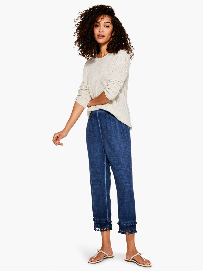 Woman Wears Double Gauze Straight Leg Tassel Pant image number 3