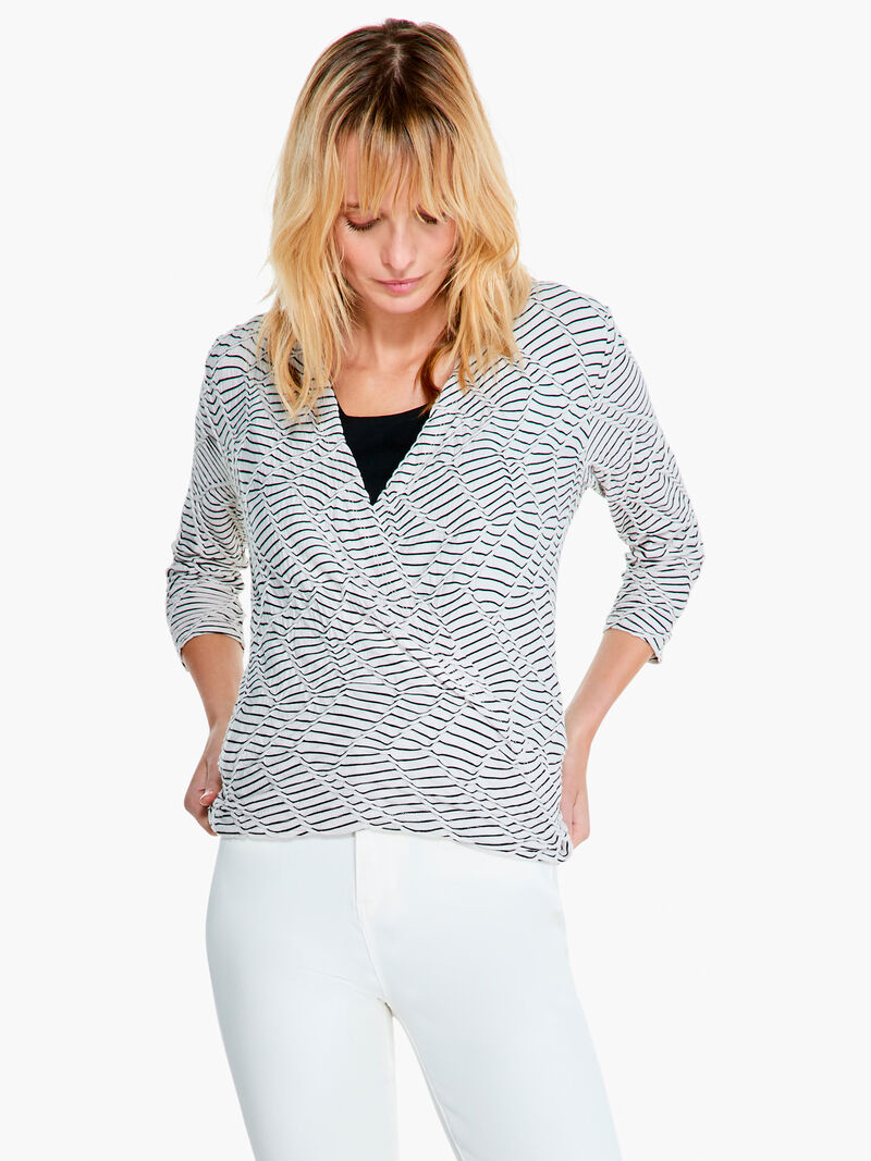 Woman Wears Mixed Lines 4-Way Cardigan image number 1