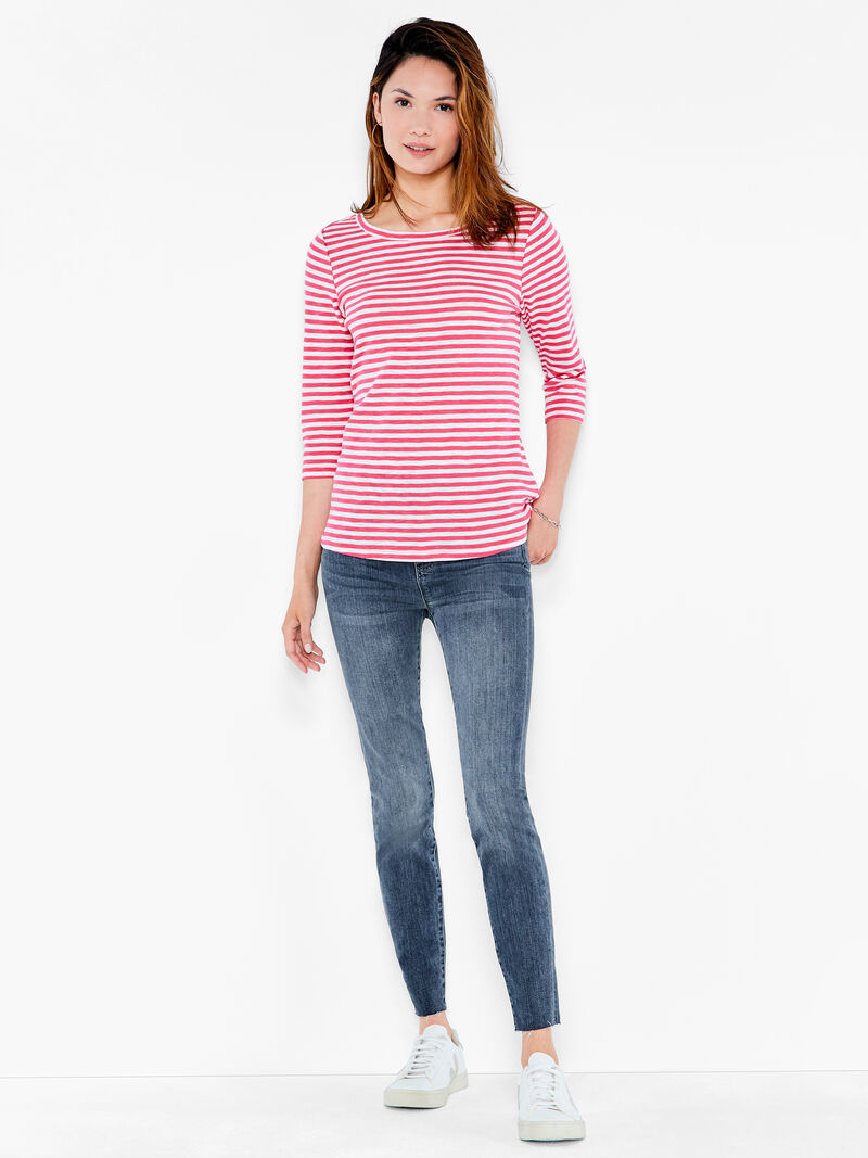 Woman Wears NZT 3/4 Sleeve Stripe Boat Tee image number 3