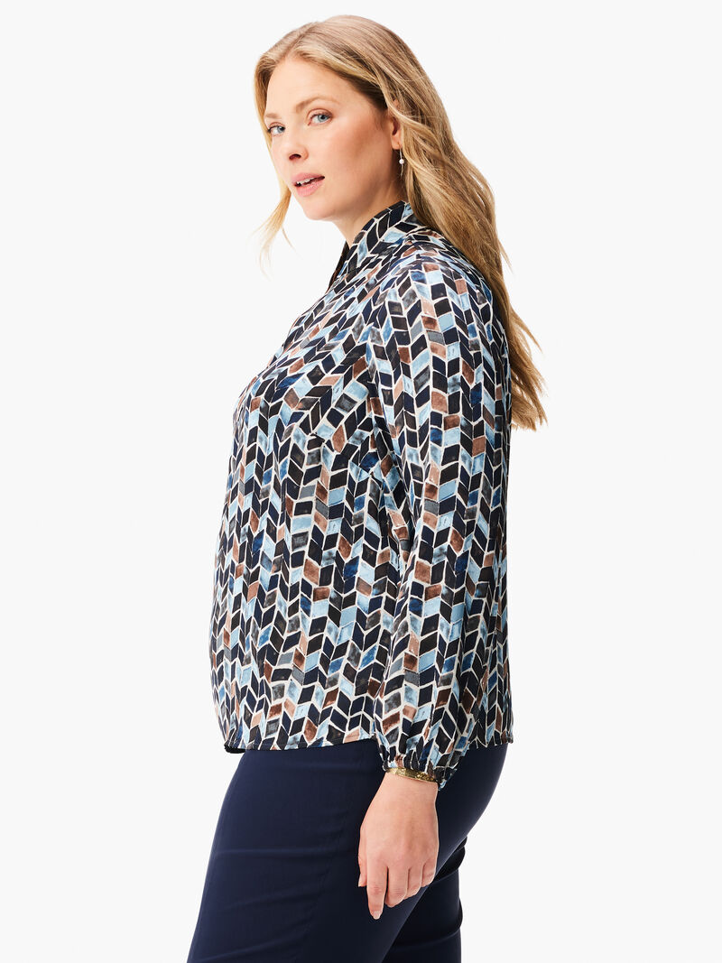 Woman Wears Herringbone Blues Top image number 1