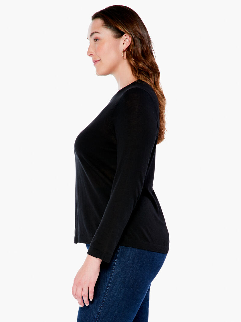 Woman Wears Crew Neck Long Sleeve Sweater Tee image number 1