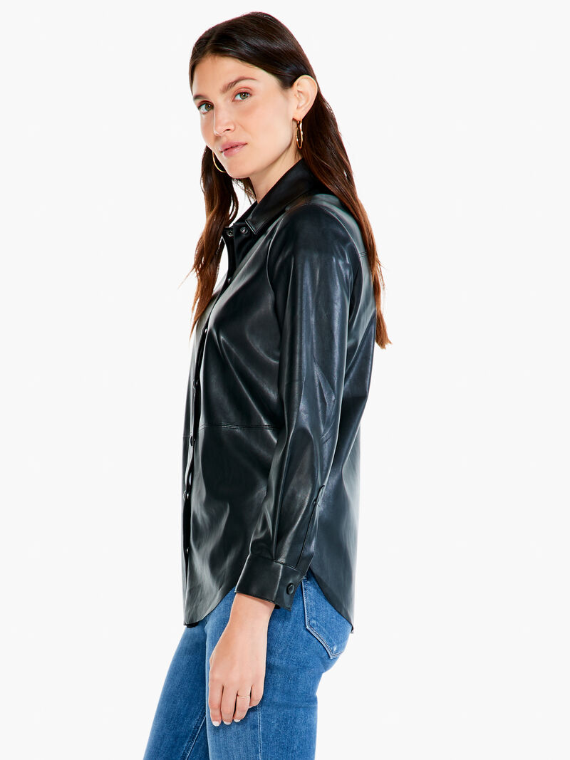 Woman Wears Faux Leather Shirt image number 1