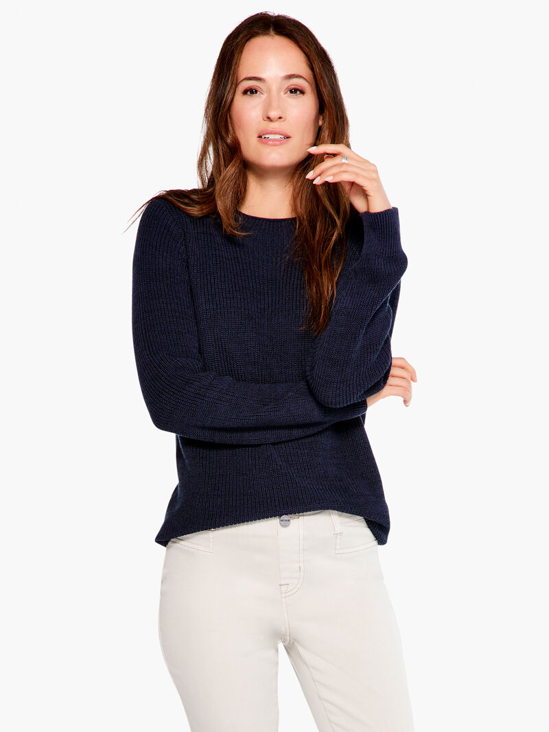 Woman Wears Shaker Knit Crew Neck Sweater image number 0