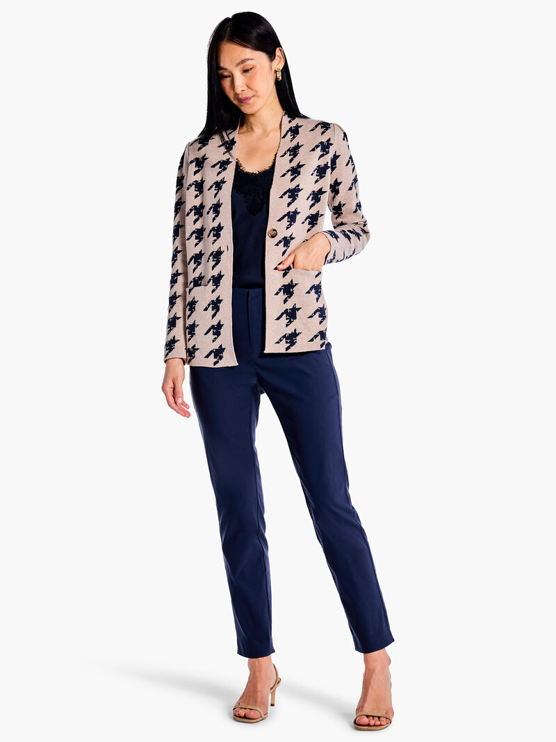 Woman Wears Houndstooth Femme Sleeve Knit Jacket image number 3