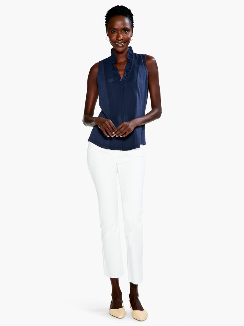 Woman Wears Ruffled Around Tank image number 3